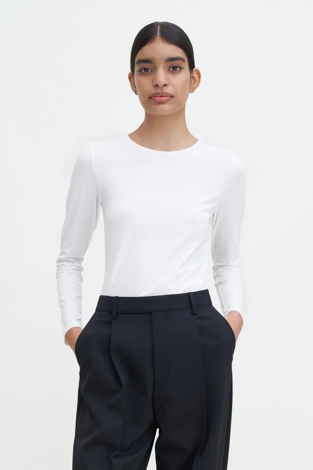 Women Cotton Stretch Long Sleeve White Filippa K Tops