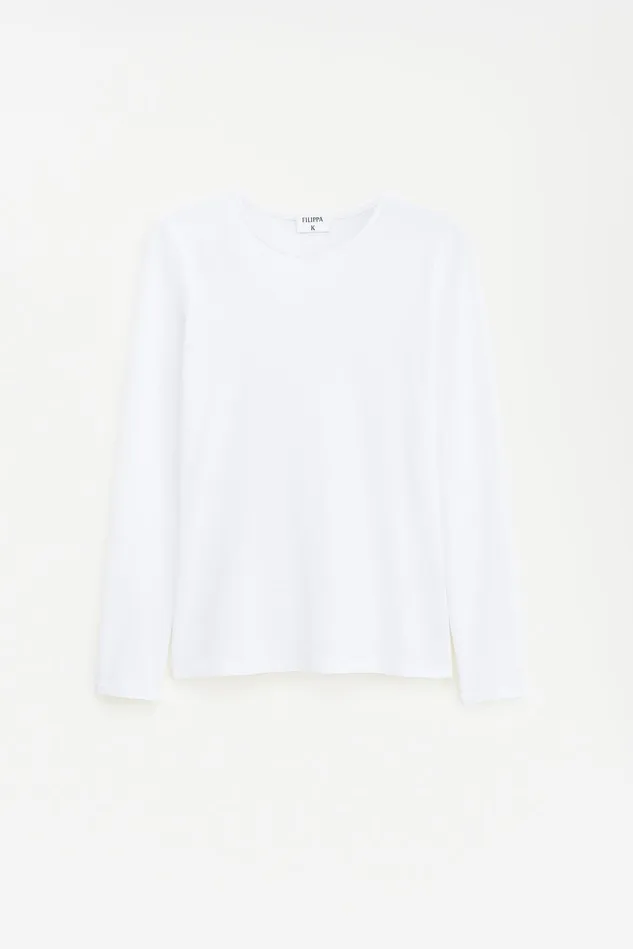 Women Cotton Stretch Long Sleeve White Filippa K Tops