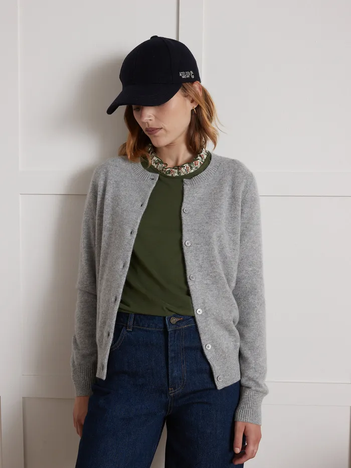 Women Cyrillus Clothing Button Cardigan 8211 The Cashmere Collection Gris Chine