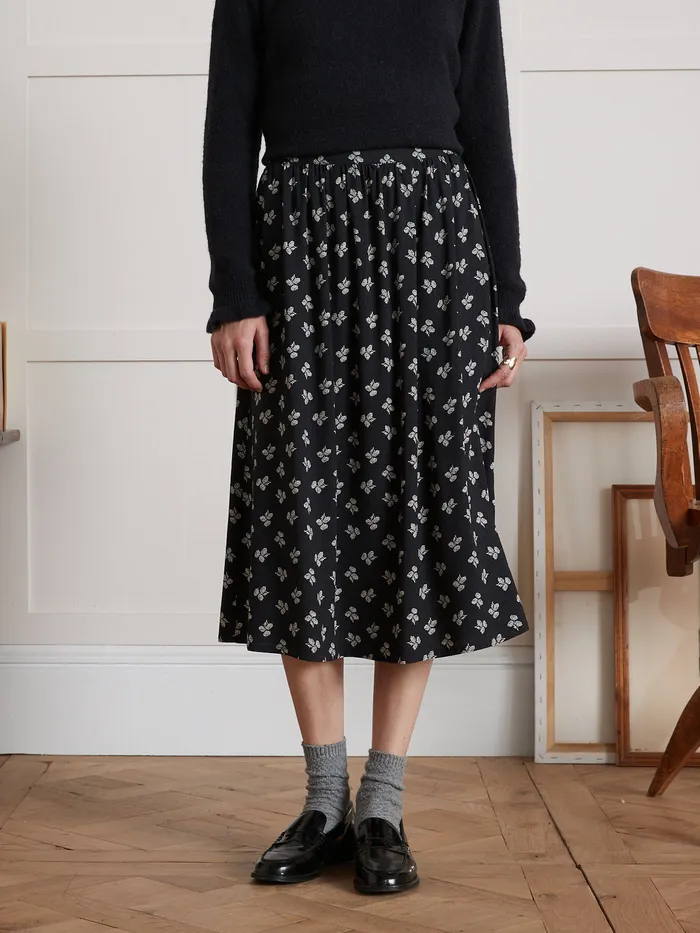 Women Cyrillus Clothing Diane Print MidLength Dobby Viscose Skirt Imp Diane Navy Noir
