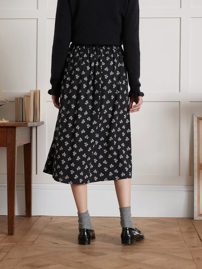 Women Cyrillus Clothing Diane Print MidLength Dobby Viscose Skirt Imp Diane Navy Noir