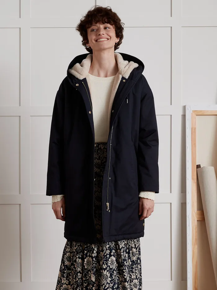 Women Cyrillus Clothing FauxFur Lined Long Parka Encre