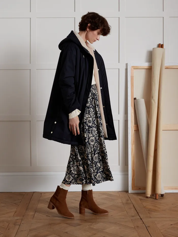 Women Cyrillus Clothing FauxFur Lined Long Parka Encre