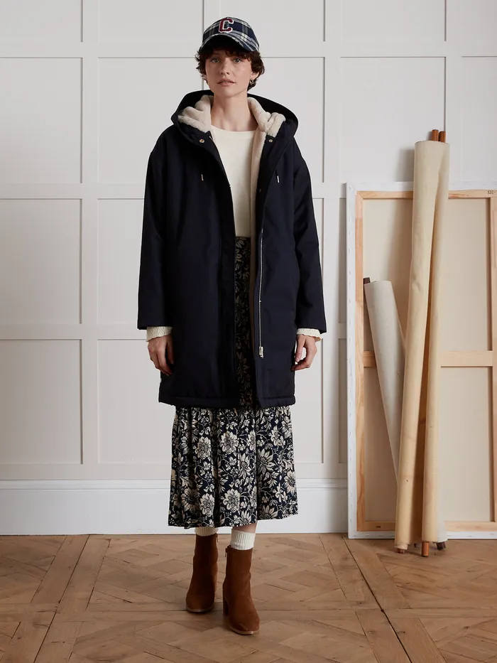 Women Cyrillus Clothing FauxFur Lined Long Parka Encre
