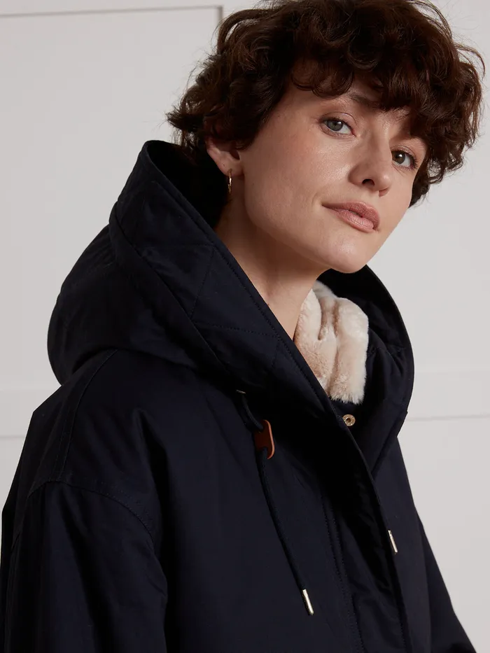 Women Cyrillus Clothing FauxFur Lined Long Parka Encre