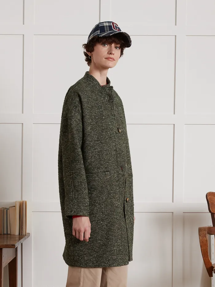 Women Cyrillus Clothing Loose Speckled Twill Coat Vert