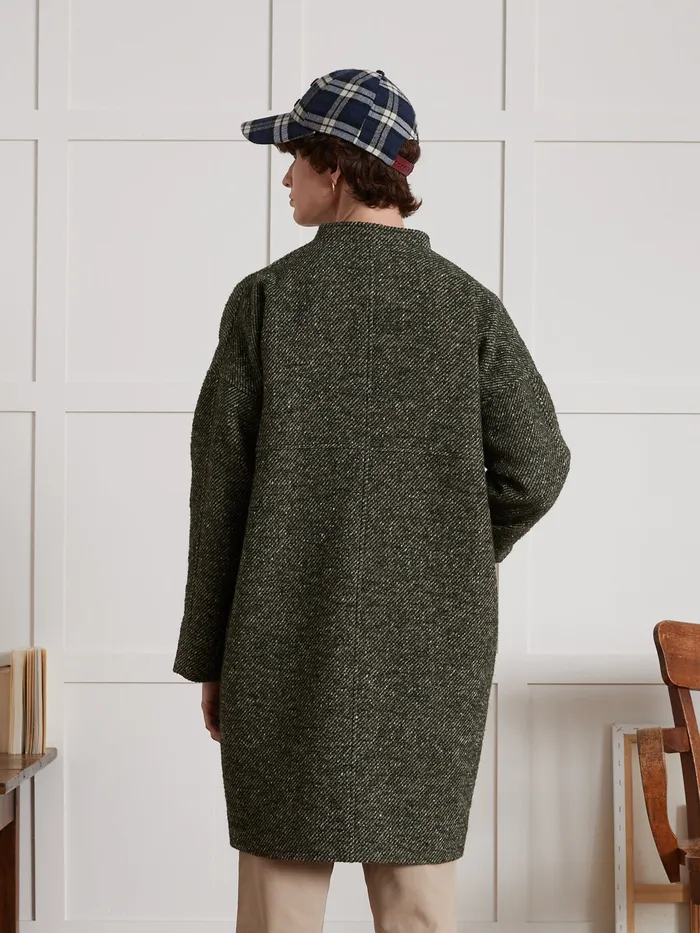 Women Cyrillus Clothing Loose Speckled Twill Coat Vert