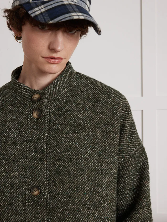 Women Cyrillus Clothing Loose Speckled Twill Coat Vert