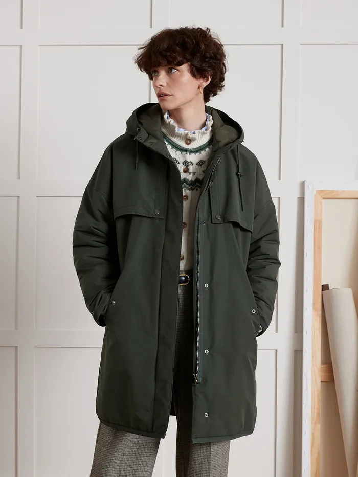 Women Cyrillus Clothing MidLength Oversize Parka Green