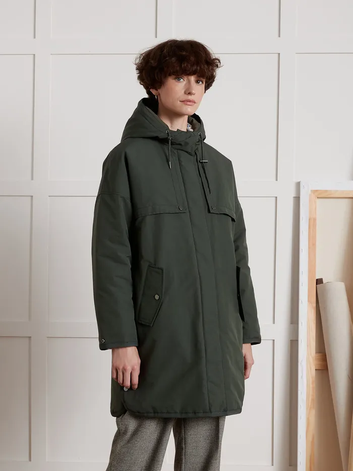 Women Cyrillus Clothing MidLength Oversize Parka Green