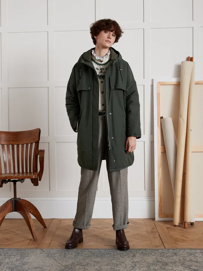 Women Cyrillus Clothing MidLength Oversize Parka Green
