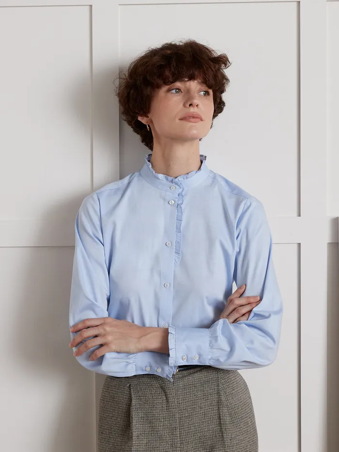 Women Cyrillus Clothing Oxford Cloth Emilie Shirt In Organic Cotton Bleu