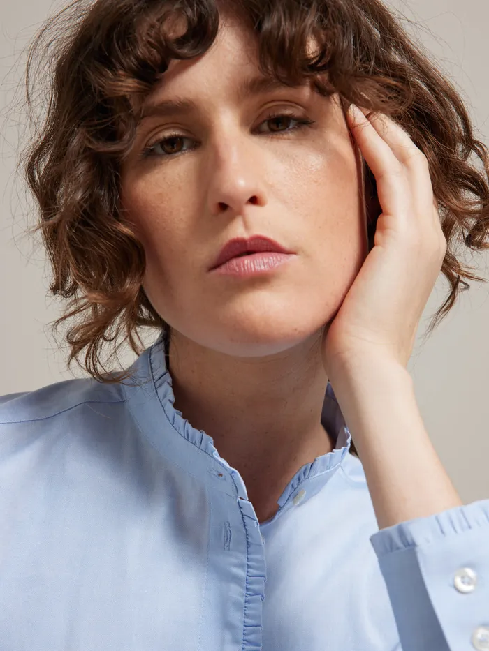 Women Cyrillus Clothing Oxford Cloth Emilie Shirt In Organic Cotton Bleu