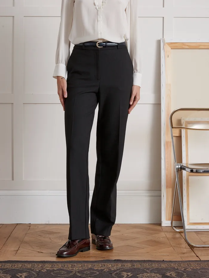 Women Cyrillus Clothing Plain StraightLeg Alma Trousers Noir