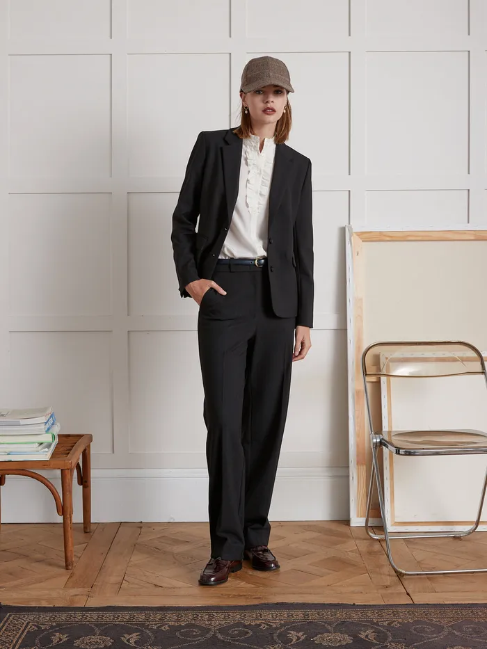 Women Cyrillus Clothing Plain StraightLeg Alma Trousers Noir