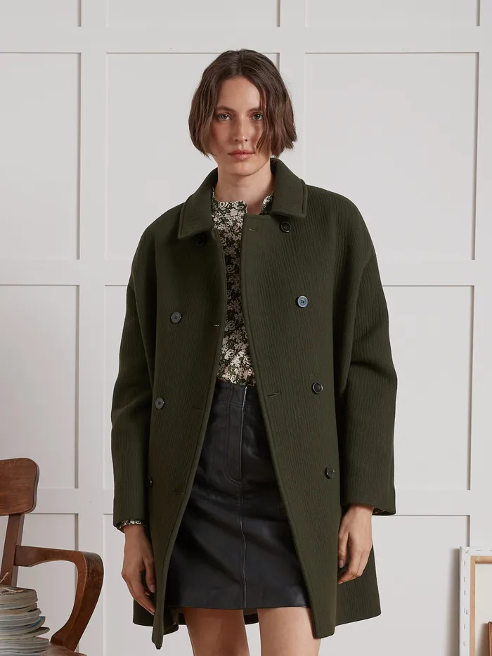 Women Cyrillus Clothing Plain Wool Cloth Coat Kaki