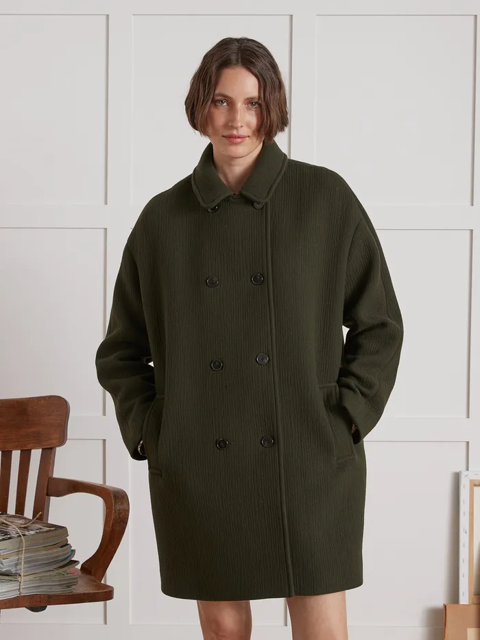 Women Cyrillus Clothing Plain Wool Cloth Coat Kaki