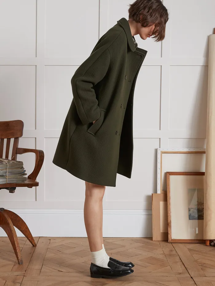 Women Cyrillus Clothing Plain Wool Cloth Coat Kaki