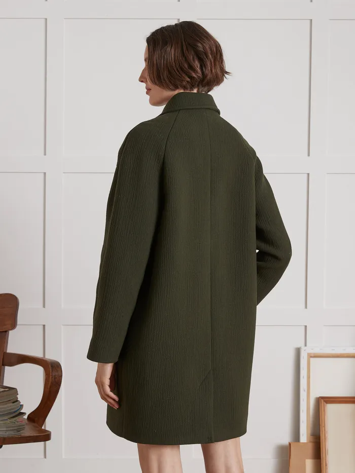 Women Cyrillus Clothing Plain Wool Cloth Coat Kaki