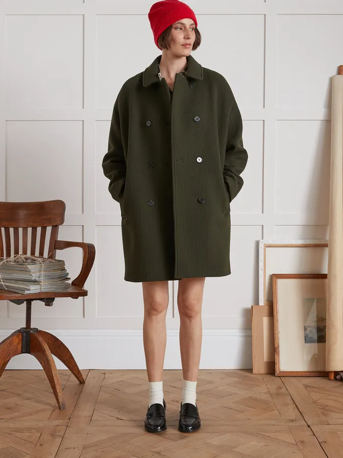 Women Cyrillus Clothing Plain Wool Cloth Coat Kaki