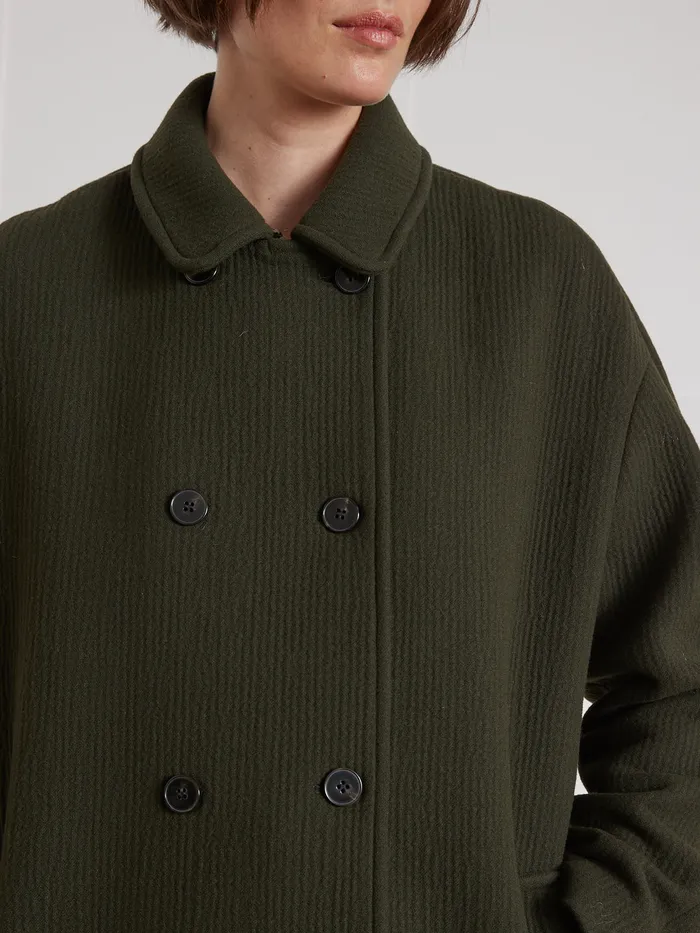 Women Cyrillus Clothing Plain Wool Cloth Coat Kaki