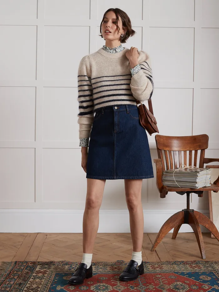 Women Cyrillus Clothing Short Organic Cotton Jeans Skirt Denim Brut