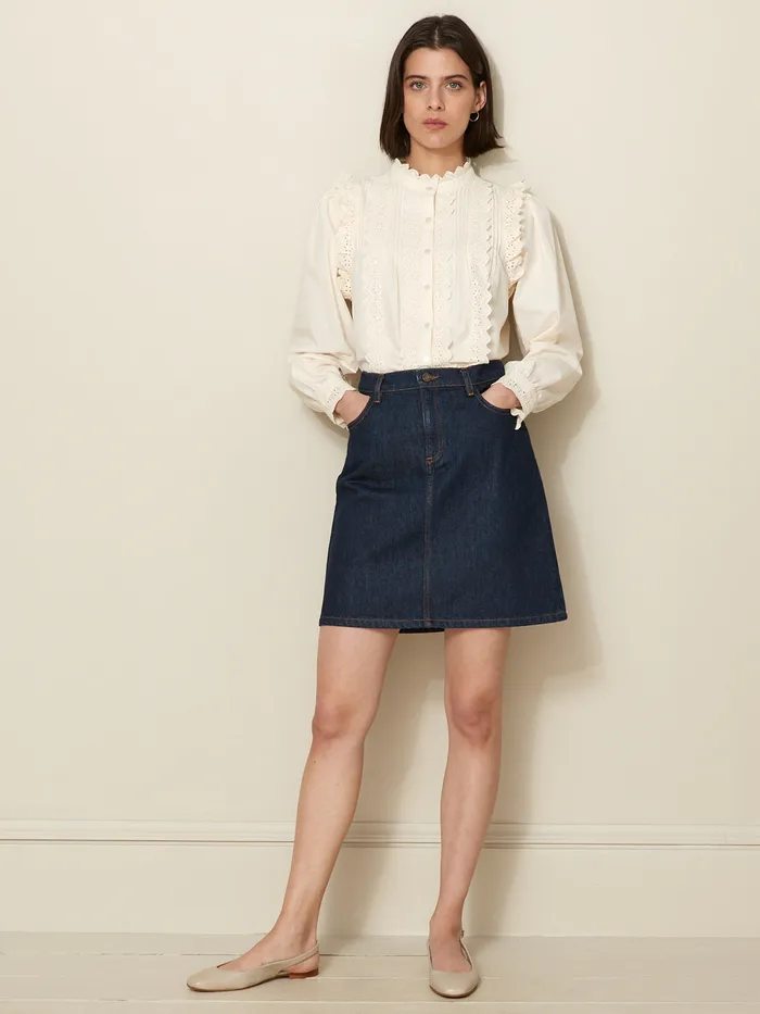 Women Cyrillus Clothing Short Organic Cotton Jeans Skirt Denim Brut