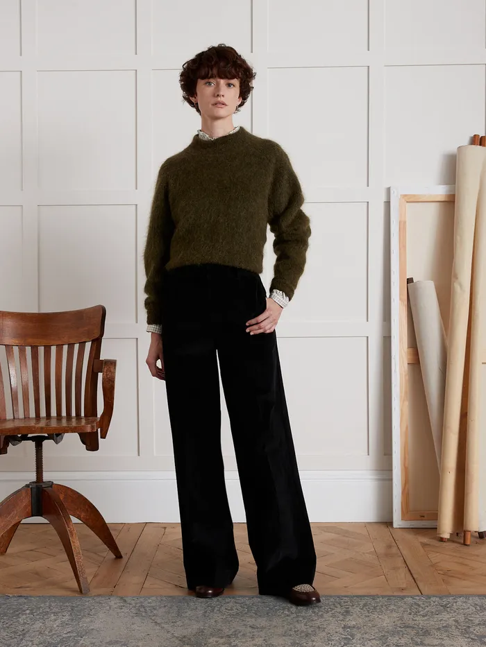 Women Cyrillus Clothing Sophie WideLeg Corduroy Trousers Navy Noir