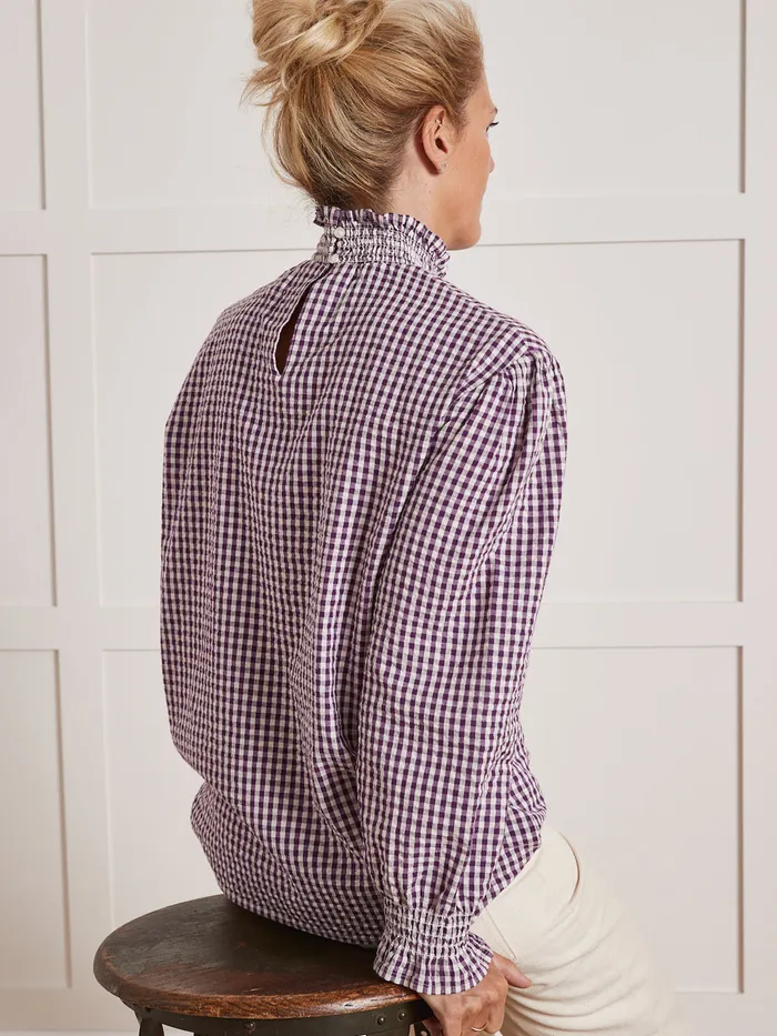 Women Cyrillus Clothing Tilda Gingham Check Blouse 8211 Apaches Collection Violet