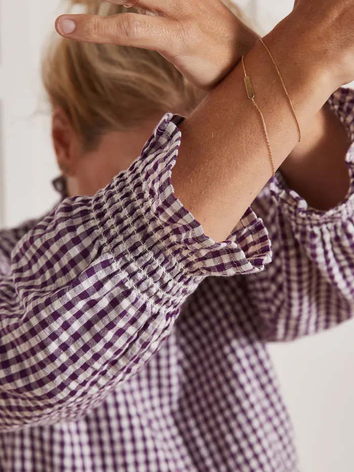 Women Cyrillus Clothing Tilda Gingham Check Blouse 8211 Apaches Collection Violet