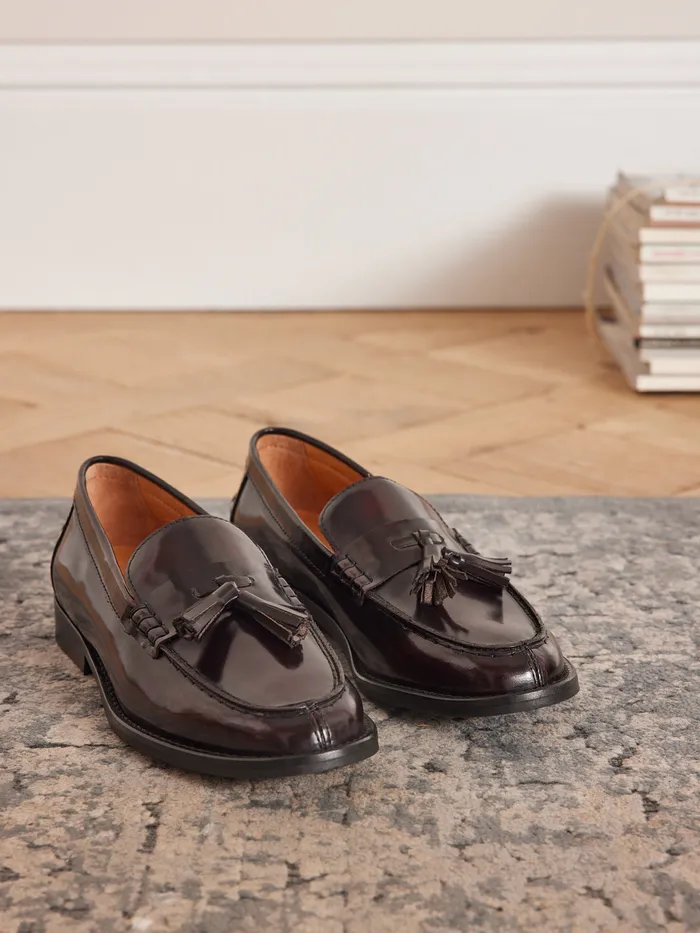 Women Cyrillus Shoes Leather Loafers With Tassels Bordeaux