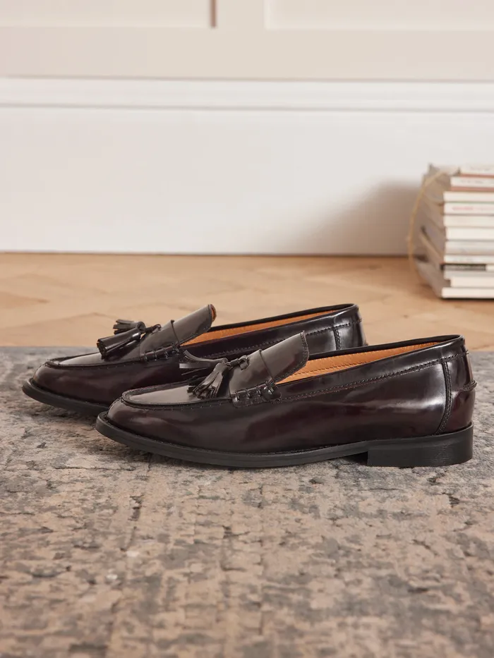 Women Cyrillus Shoes Leather Loafers With Tassels Bordeaux