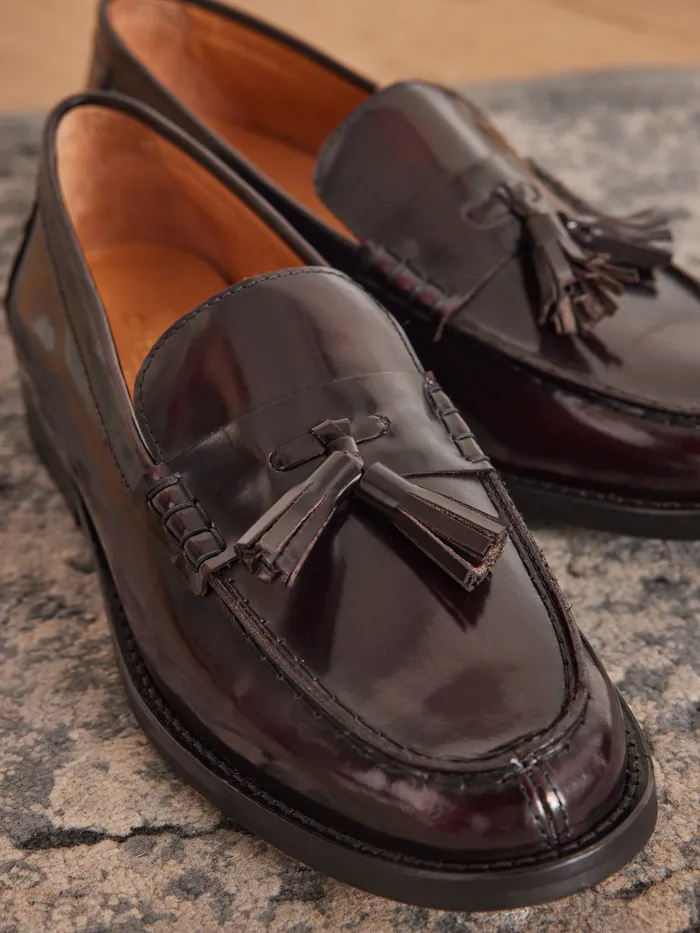 Women Cyrillus Shoes Leather Loafers With Tassels Bordeaux