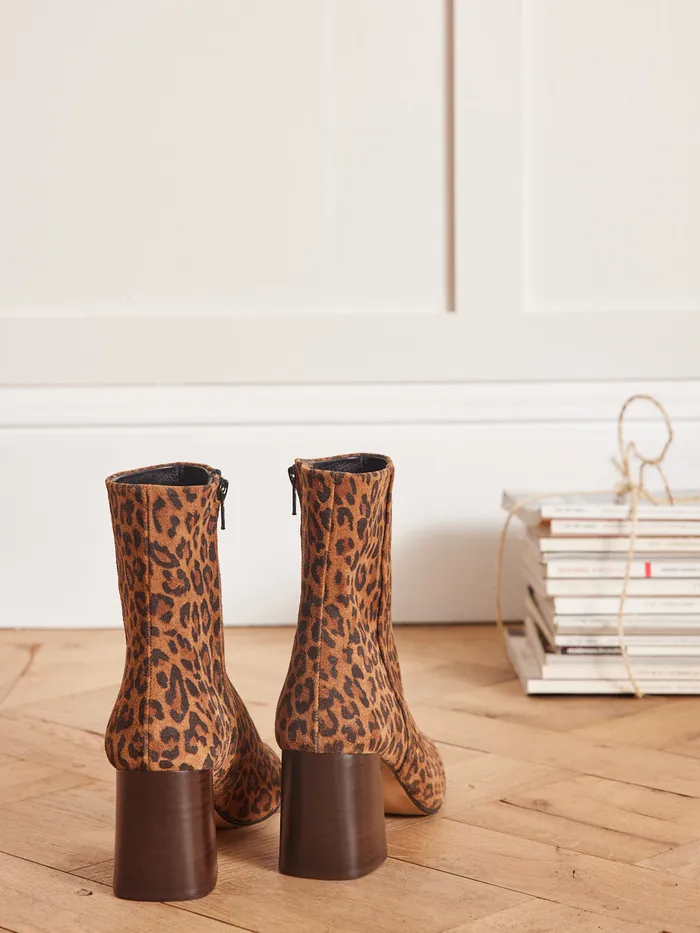 Women Cyrillus Shoes Leopard Print Heeled Ankle Boots Peau De Bete