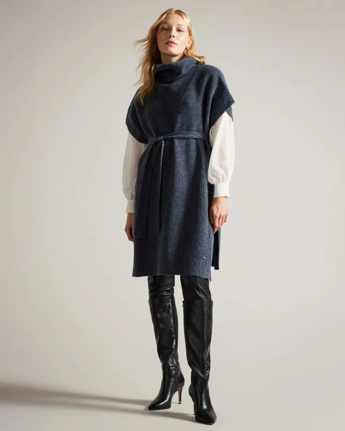 Women DANLENA 8211 Engineered Knit Funnel Neck Cape Navy Ted Baker Jumpers and Cardigans