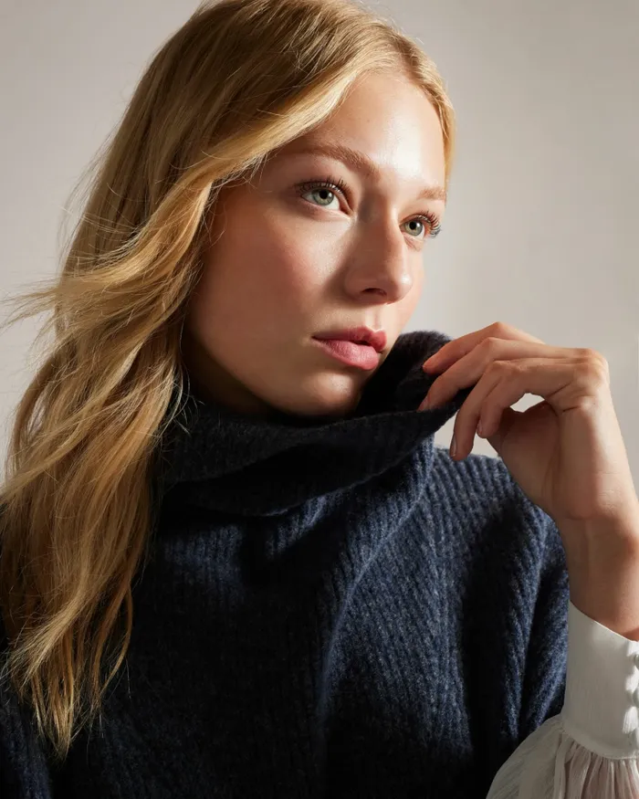 Women DANLENA 8211 Engineered Knit Funnel Neck Cape Navy Ted Baker Jumpers and Cardigans