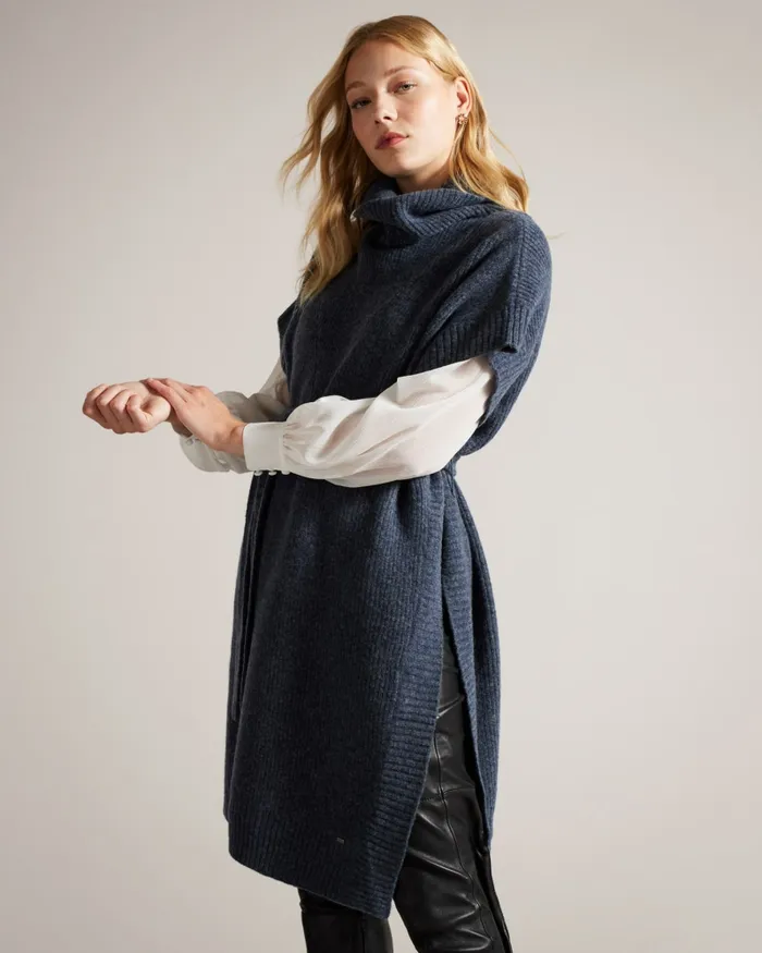 Women DANLENA 8211 Engineered Knit Funnel Neck Cape Navy Ted Baker Jumpers and Cardigans