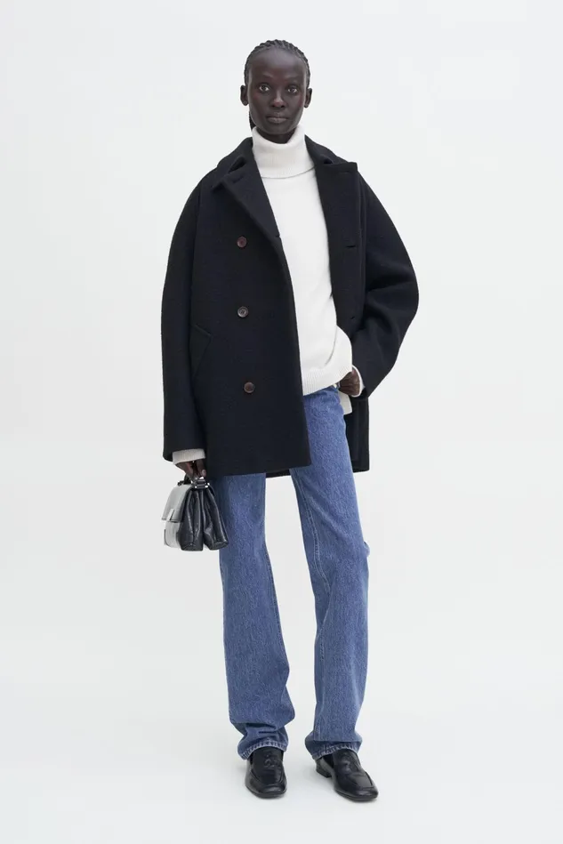 Women Double Breasted Boiled Wool Jacket Black Filippa K Outerwear