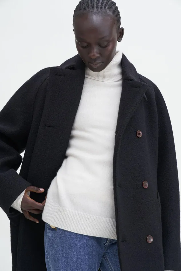 Women Double Breasted Boiled Wool Jacket Black Filippa K Outerwear