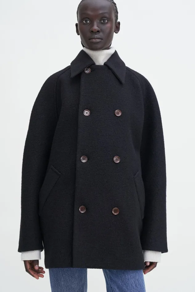 Women Double Breasted Boiled Wool Jacket Black Filippa K Outerwear