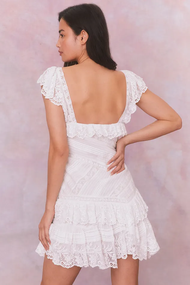 Women Dresses LoveShackFancy Bensley Fitted Lace Mini Dress True White