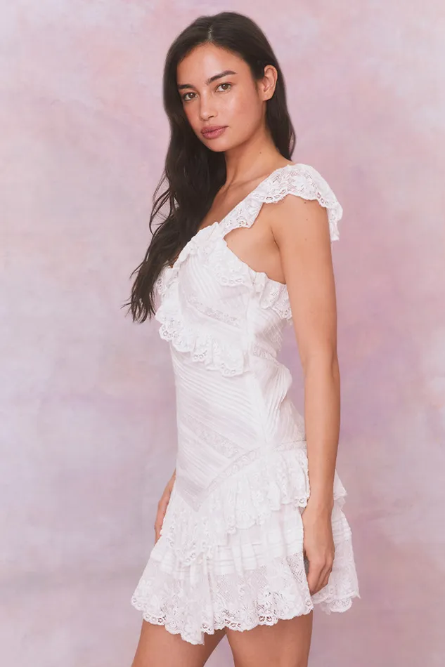 Women Dresses LoveShackFancy Bensley Fitted Lace Mini Dress True White