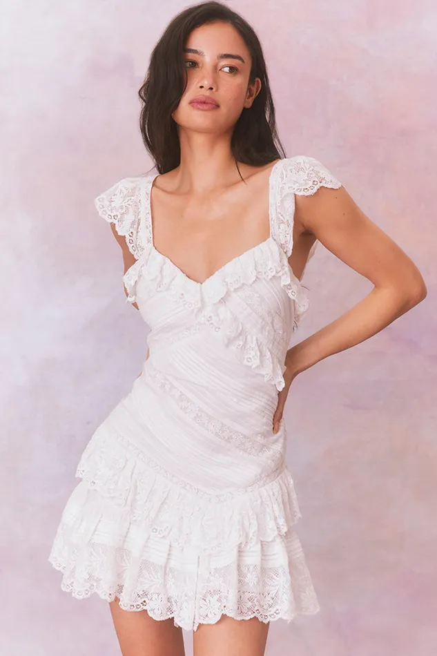 Women Dresses LoveShackFancy Bensley Fitted Lace Mini Dress True White