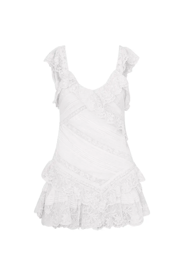 Women Dresses LoveShackFancy Bensley Fitted Lace Mini Dress True White