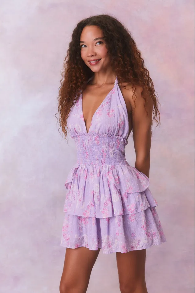Women Dresses LoveShackFancy Deanna Fragrance Print Halter Mini Dress Hibiscus