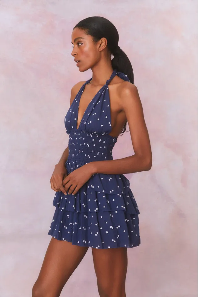Women Dresses LoveShackFancy Deanna Star Print Cotton Halter Mini Dress Navy Nightfall Women Dresses LoveShackFancy Deanna Star Print Cotton Halter Mini Dress Navy Nightfall