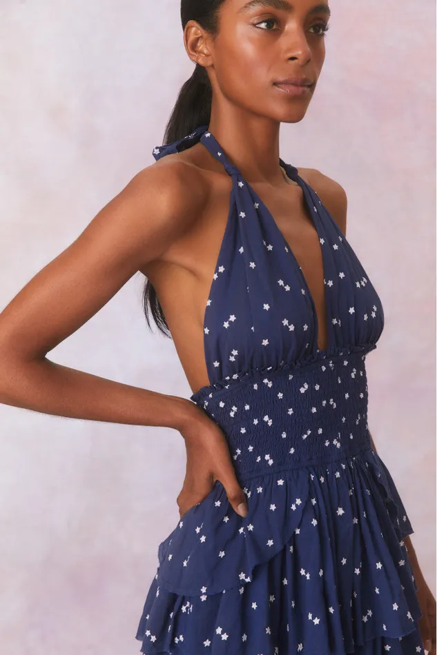 Women Dresses LoveShackFancy Deanna Star Print Cotton Halter Mini Dress Navy Nightfall Women Dresses LoveShackFancy Deanna Star Print Cotton Halter Mini Dress Navy Nightfall