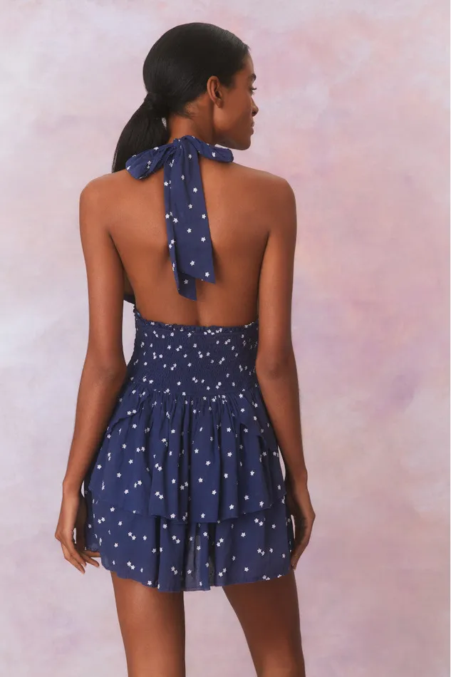 Women Dresses LoveShackFancy Deanna Star Print Cotton Halter Mini Dress Navy Nightfall Women Dresses LoveShackFancy Deanna Star Print Cotton Halter Mini Dress Navy Nightfall