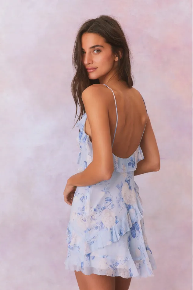 Women Dresses LoveShackFancy Lomina Fragrance Print Silk Mini Dress Whisper Blue Women Dresses LoveShackFancy Lomina Fragrance Print Silk Mini Dress Whisper Blue