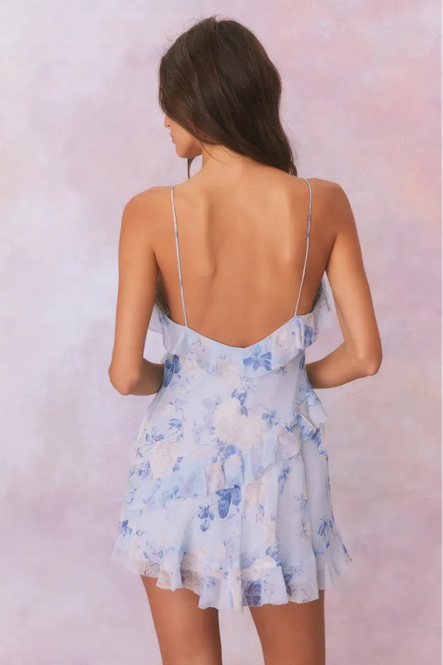 Women Dresses LoveShackFancy Lomina Fragrance Print Silk Mini Dress Whisper Blue Women Dresses LoveShackFancy Lomina Fragrance Print Silk Mini Dress Whisper Blue